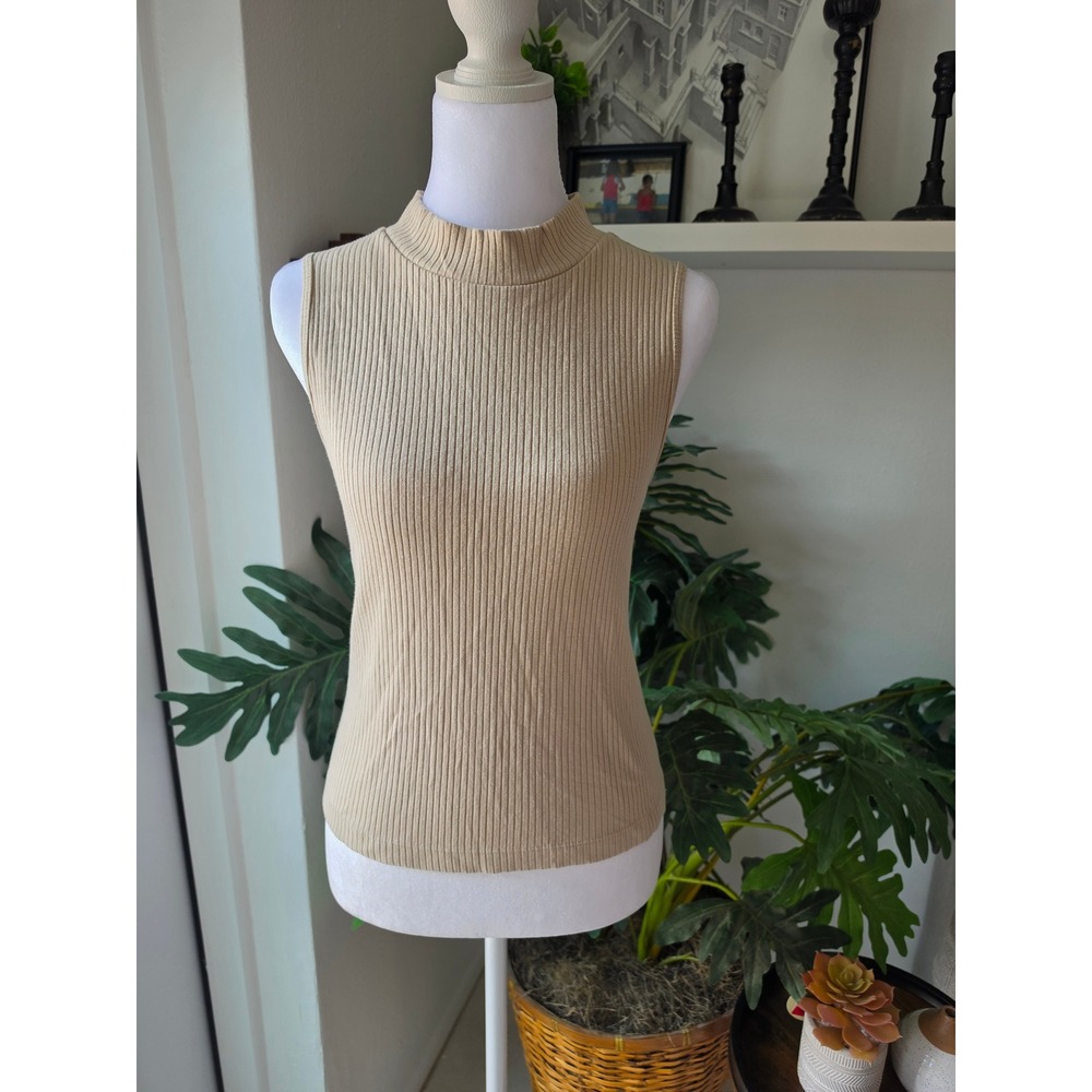 Old Navy Womens XL Tan Beige Ribbed Mock Neck Sleeveless Tank Top Knit Shell
